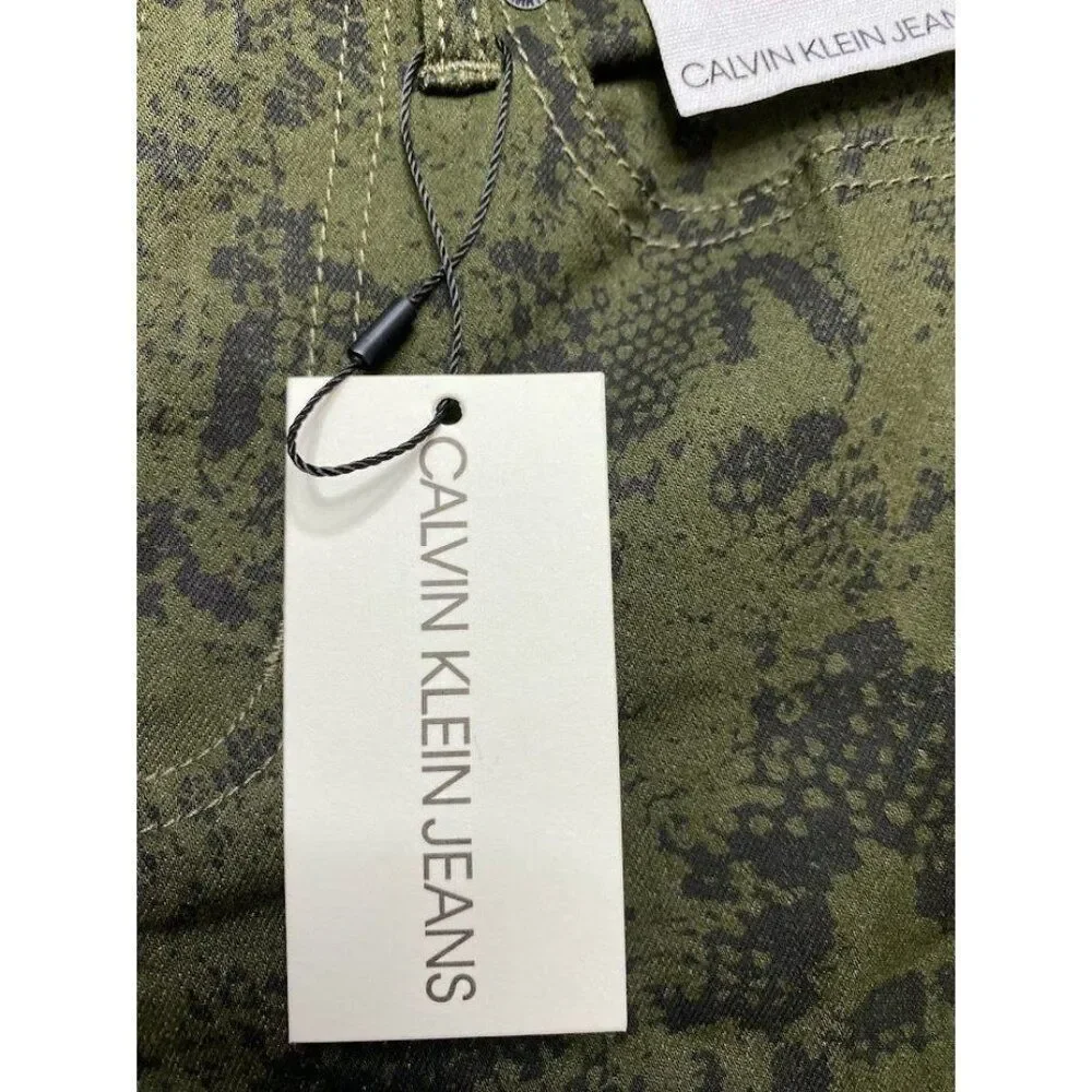 Calvin Klein Skinny Ankle Jeans Women's 24‎ XS Green Green Python-Print Stretch